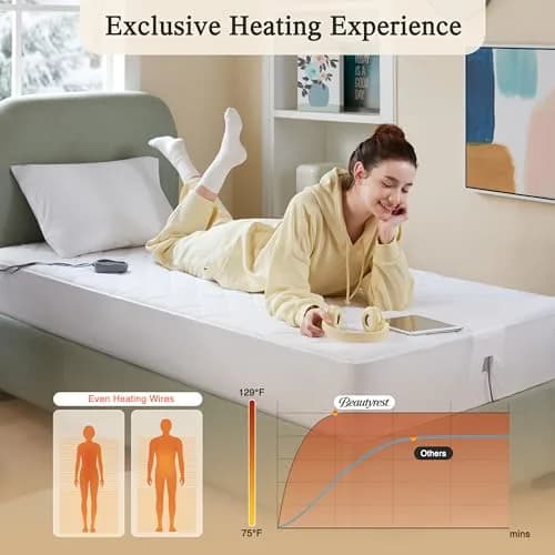 Beautyrest Cotton Blend Heated Mattress Pad Secure Comfort Technology | 5-Setting Twin, White thumbnail 6