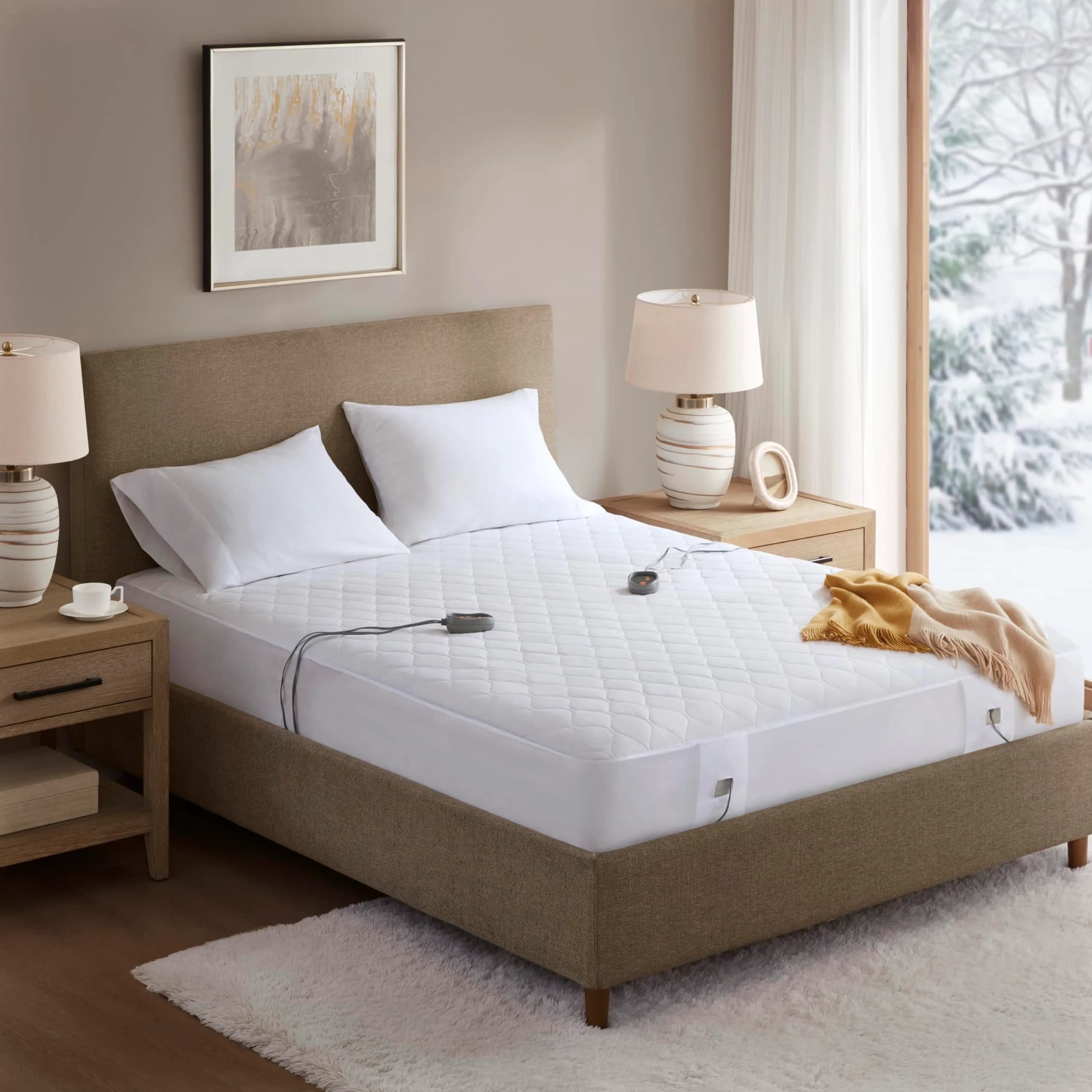 Beautyrest Cotton Blend Heated Mattress Pad Secure Comfort Technology - King, White | 5-Setting Heat, Deep Pocket