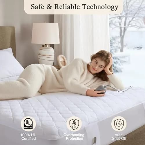 Beautyrest Cotton Blend Heated Mattress Pad Secure Comfort Technology - King, White | 5-Setting Heat, Deep Pocket thumbnail 5