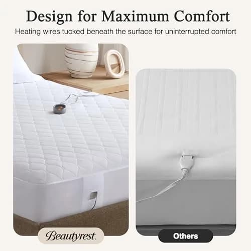 Beautyrest Cotton Blend Heated Mattress Pad Secure Comfort Technology - King, White | 5-Setting Heat, Deep Pocket thumbnail 9