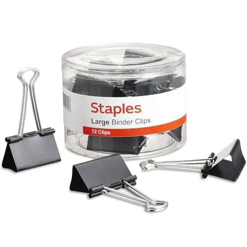 Staples Large Binder Clips 1" Capacity, Black, 12 Pack | Strong Hold Clips for Office Filing & Paper Bundles thumbnail 1