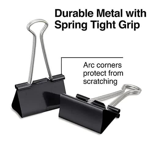 Staples Large Binder Clips 1" Capacity, Black, 12 Pack | Strong Hold Clips for Office Filing & Paper Bundles thumbnail 2