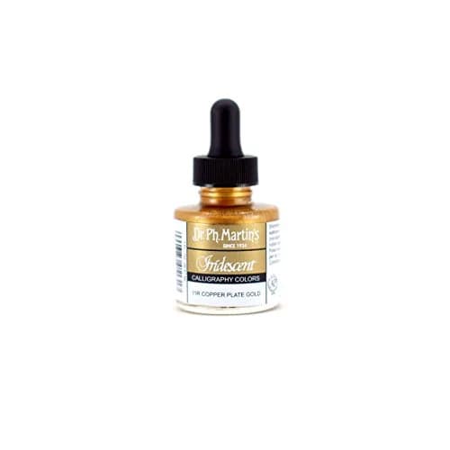 Dr. Ph. Martin's Iridescent Calligraphy Color Ink Bottle 1 fl oz (29.57 ml) Copper Plate Gold | Lightfast & Waterproof thumbnail 1