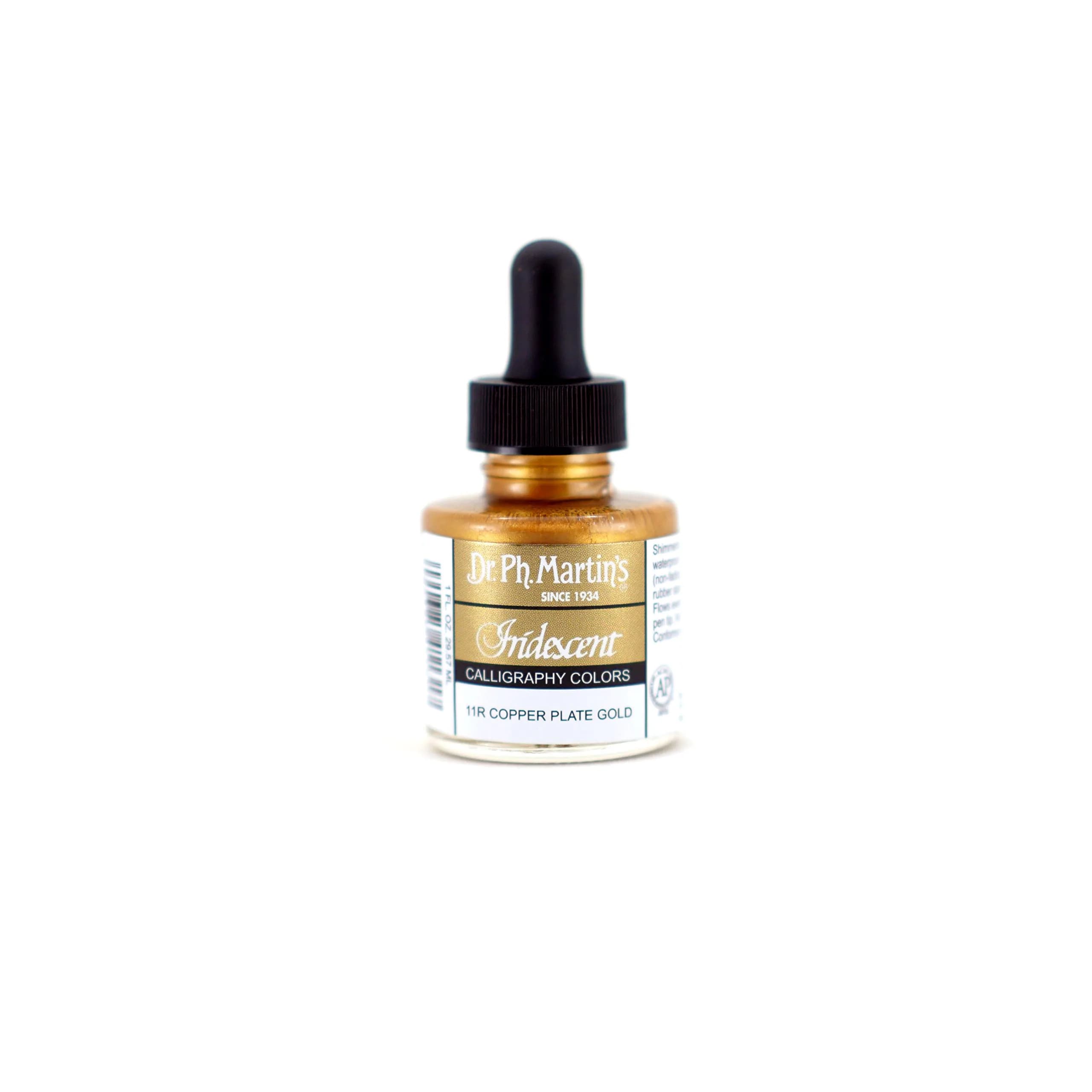Dr. Ph. Martin's Iridescent Calligraphy Color Ink Bottle 1 fl oz (29.57 ml) Copper Plate Gold | Lightfast & Waterproof — Copper Plate Gold