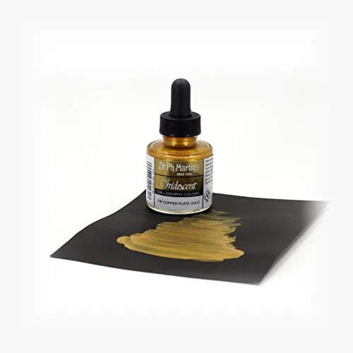 Dr. Ph. Martin's Iridescent Calligraphy Color Ink Bottle 1 fl oz (29.57 ml) Copper Plate Gold | Lightfast & Waterproof thumbnail 2