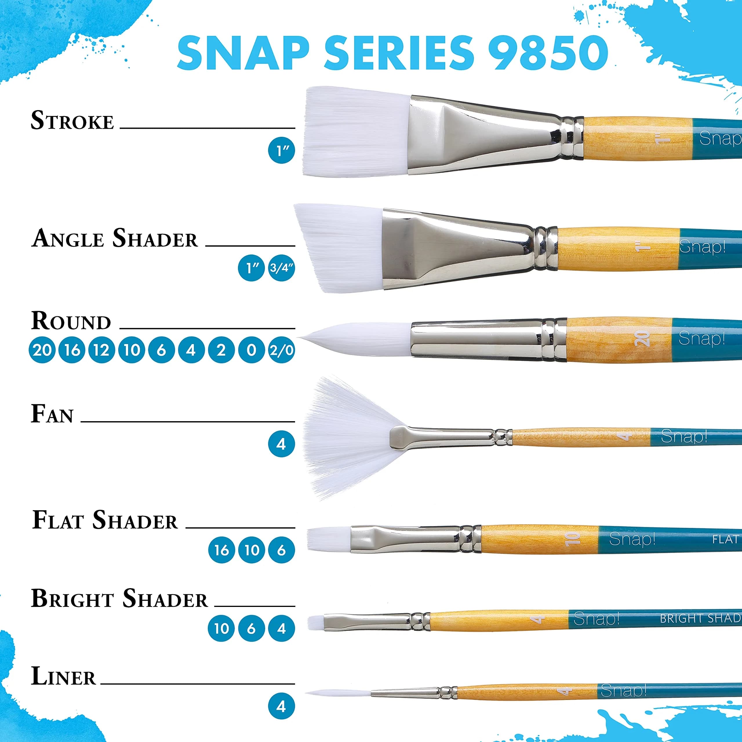 Princeton 9850ST-100 Snap Brush White Taklon Stroke Paintbrush 2.54 cm (1") | For Watercolor and Acrylic Painting - view 6