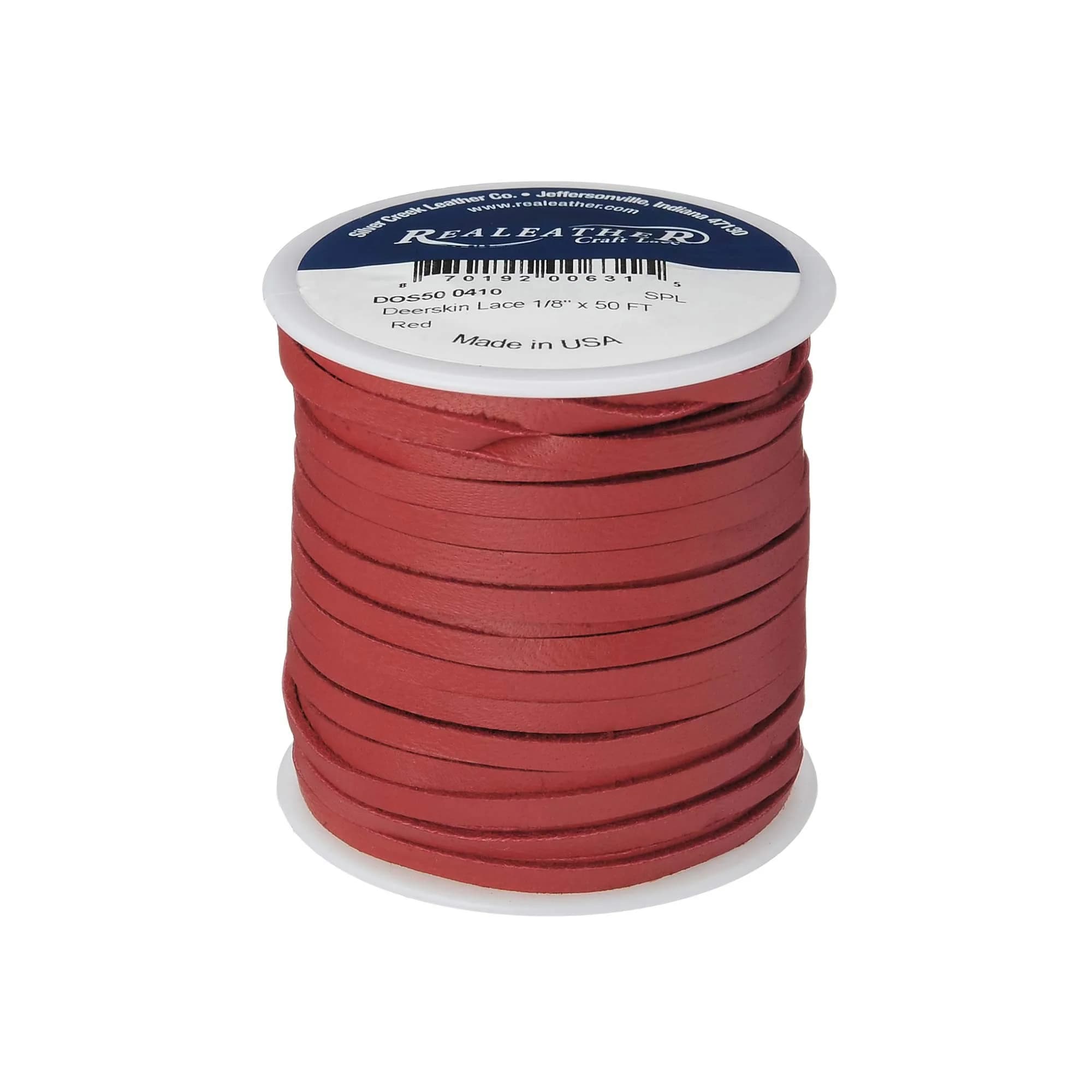 Realeather Deerskin Leather Lace 3.18 mm (1/8") x 15.24 m (50 ft) Red | Soft, Strong, and Sustainable Crafting Material - main product image