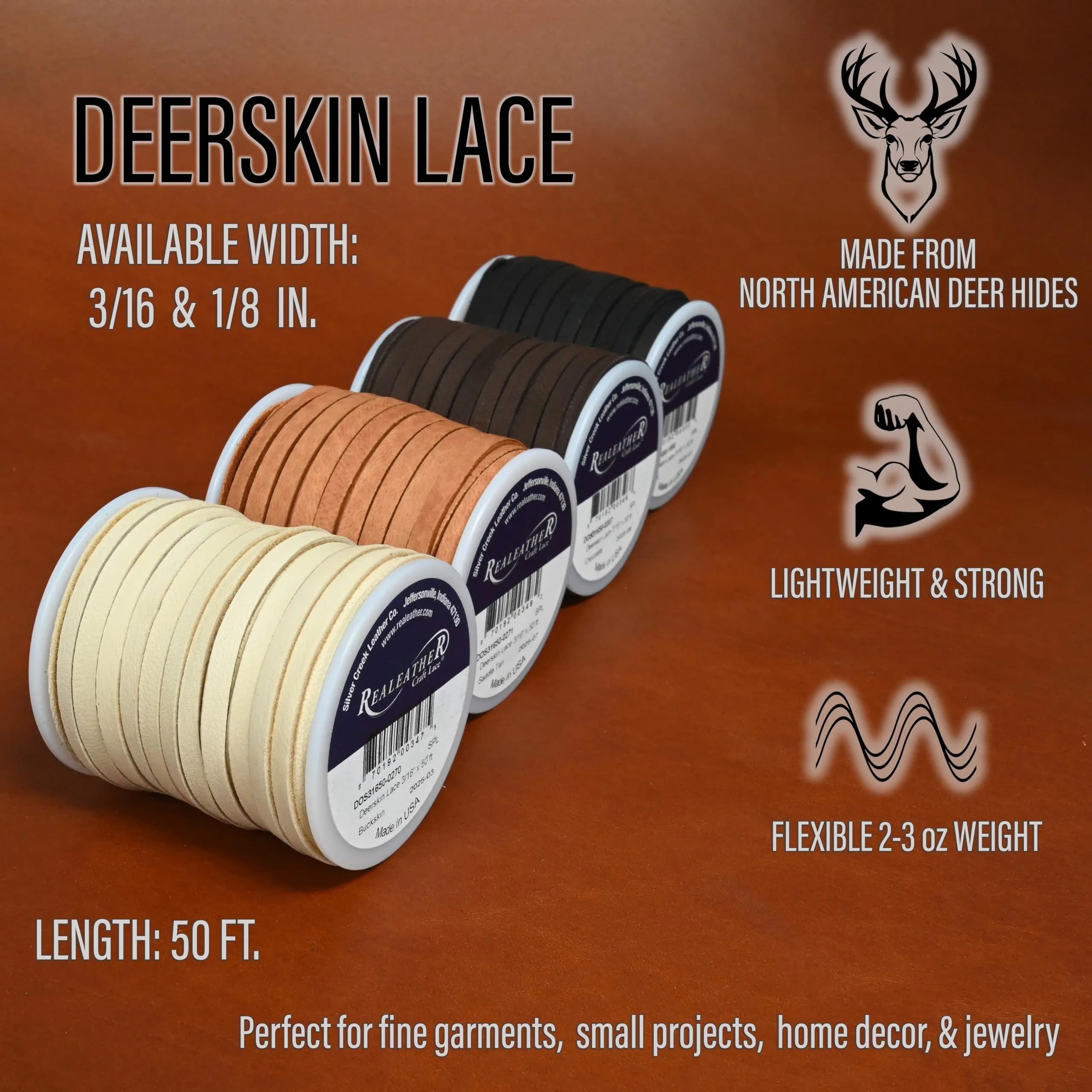 Realeather Deerskin Leather Lace 3.18 mm (1/8") x 15.24 m (50 ft) Red | Soft, Strong, and Sustainable Crafting Material - view 2