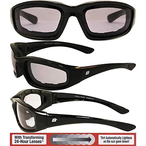 Birdz Eyewear Oriolephoto Padded Motorcycle Goggles (Black Frame/Clear-Smoke Lens, 54mm) | Photochromic Anti-Fog thumbnail 6