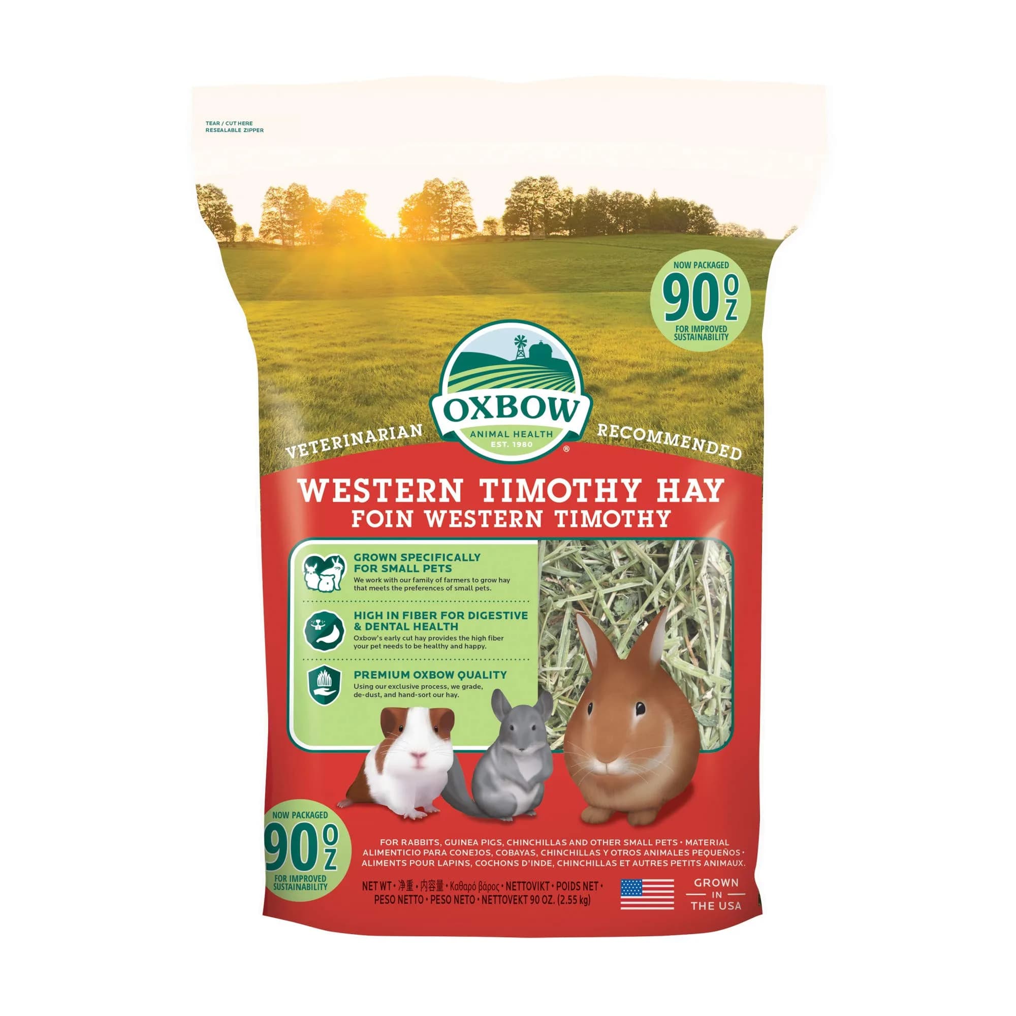 Oxbow Western Timothy Hay for Rabbits & Guinea Pigs, 2551 g (90 oz) | High Fiber, USA-Grown - main product image