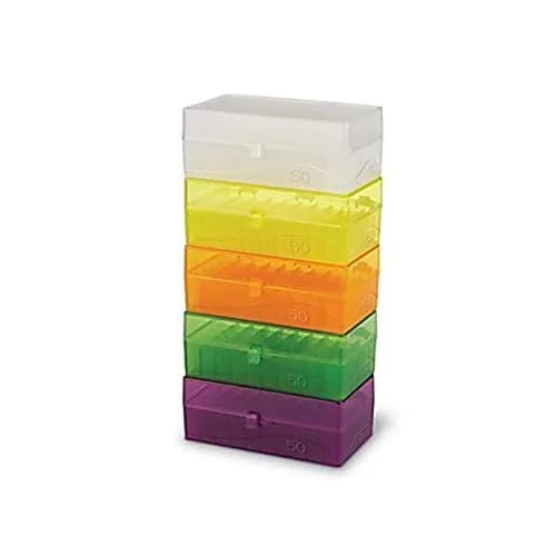 Heathrow Scientific 50 Well Microtube Storage Box with Snap Clasp | Assorted Colors, Autoclavable, Fits 1.5/2.0mL Tubes (5 Pack) thumbnail 1