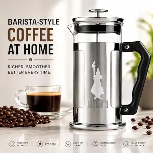 Bialetti Preziosa French Press Coffee Maker 1L (34oz) | Stainless Steel & Borosilicate Glass thumbnail 2