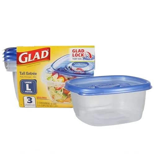 Glad GladWare Tall Entree Containers with Lids - Large Square 42 Oz, 3 Count, BPA Free Plastic thumbnail 1