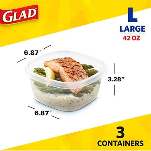 Glad GladWare Tall Entree Containers with Lids - Large Square 42 Oz, 3 Count, BPA Free Plastic thumbnail 2