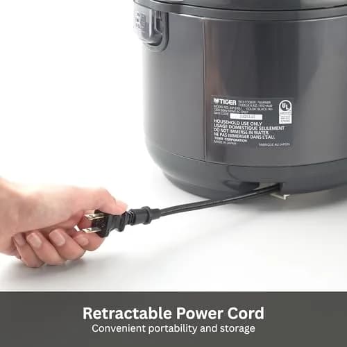 Tiger JNP-S55U-KY 3 Cup Capacity Rice Cooker with Non-Stick Inner Pot, Retractable Power Cord, and Keep Warm up to 12 hours, Black thumbnail 4