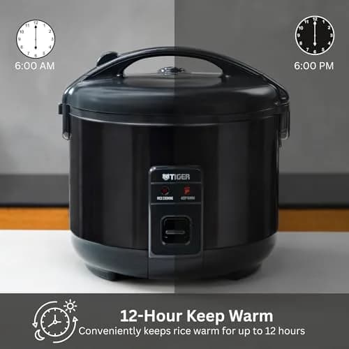 Tiger JNP-S55U-KY 3 Cup Capacity Rice Cooker with Non-Stick Inner Pot, Retractable Power Cord, and Keep Warm up to 12 hours, Black thumbnail 6