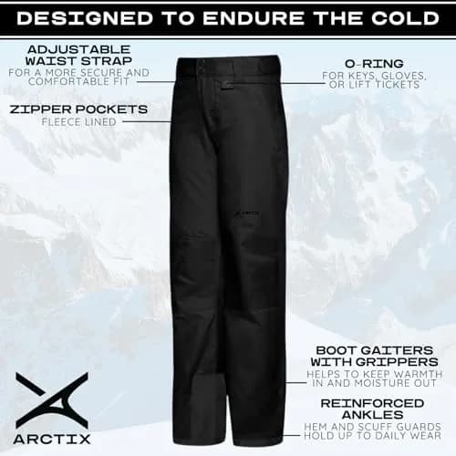 Arctix Kids Snow Pants with Reinforced Knees and Seat, Black, Medium | All-Weather Winter Gear for Boys in India thumbnail 5