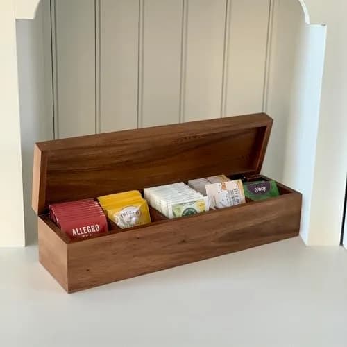 Ironwood Gourmet Large 5 Compartment Tea Box, Acacia Wood Tea Bag Organizer With Lid thumbnail 6