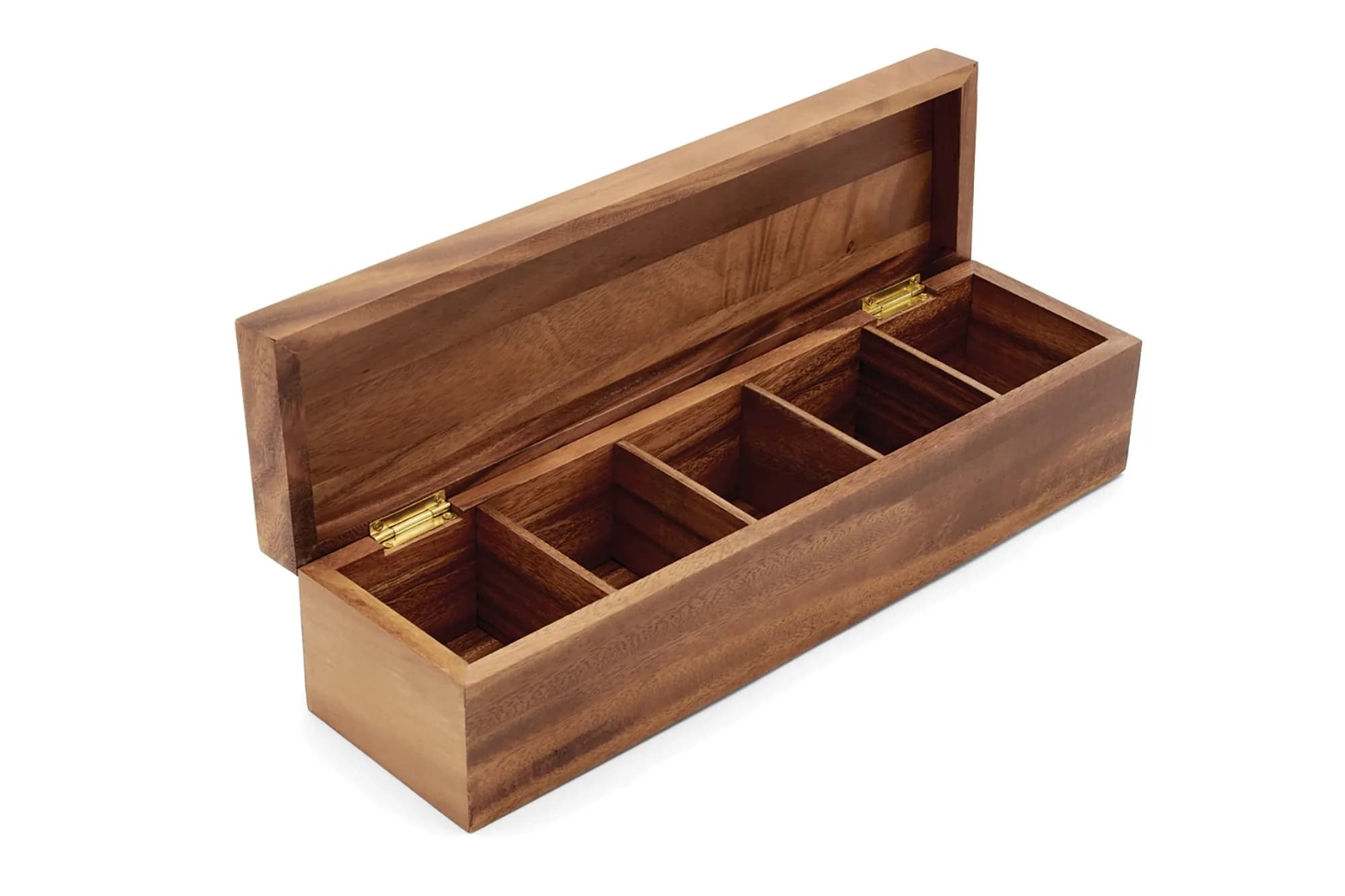 Ironwood Gourmet Large 5 Compartment Tea Box, Acacia Wood Tea Bag Organizer With Lid