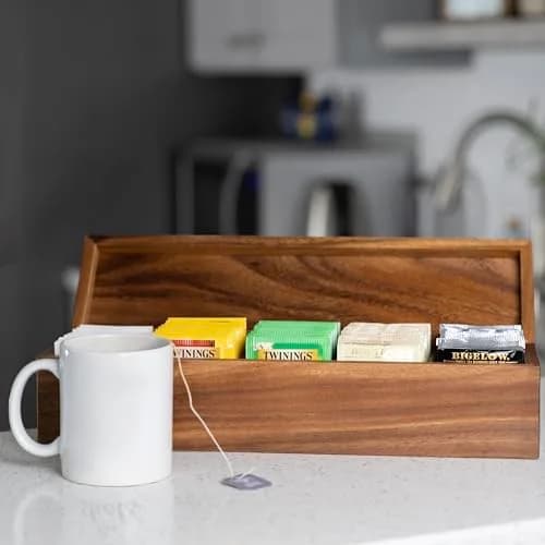 Ironwood Gourmet Large 5 Compartment Tea Box, Acacia Wood Tea Bag Organizer With Lid thumbnail 4