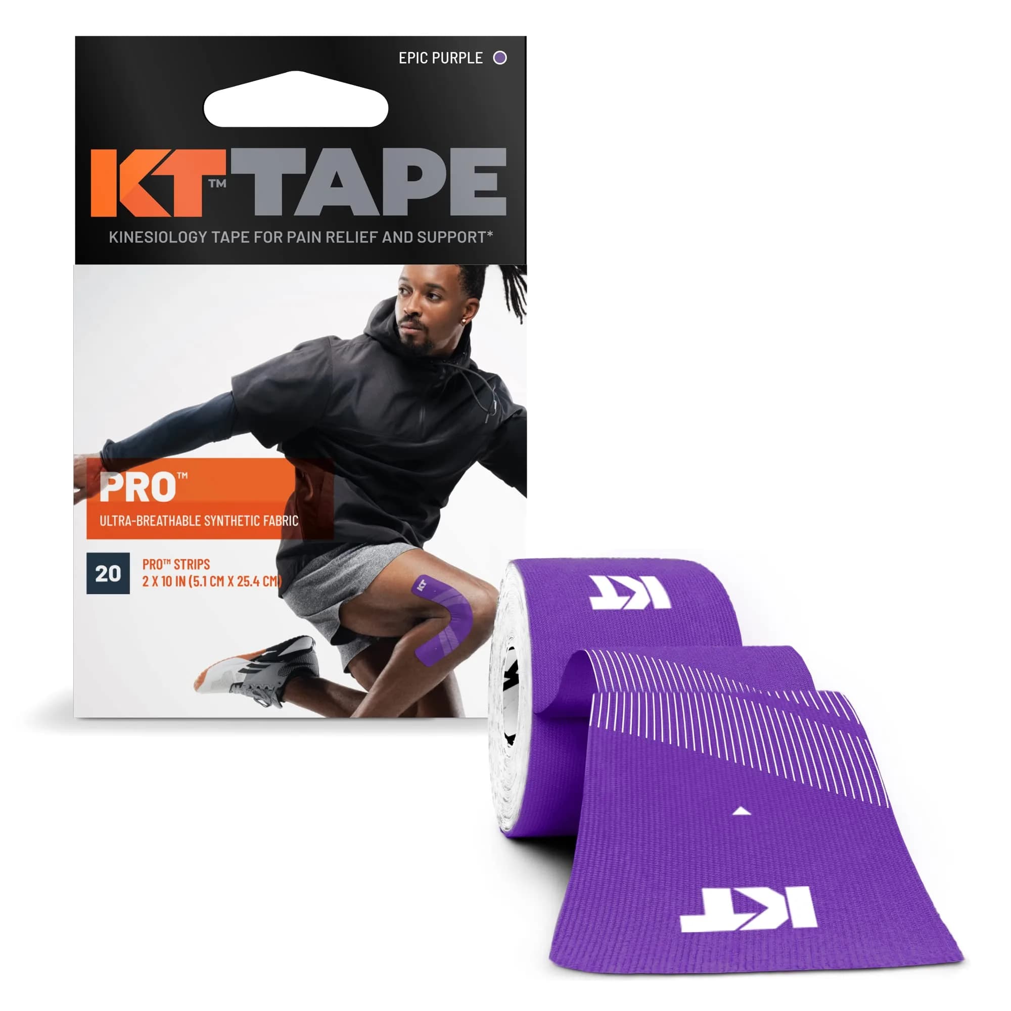 KT Tape Pro Synthetic Kinesiology Athletic Tape 20 Precut Strips (10" x 2") Laser Blue | Strong Support for Muscles & Joints — Epic Purple