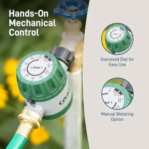 Orbit Mechanical Water Timer - Adjustable Irrigation Shutoff for Lawn & Garden Watering - Battery-Free Clockwork Hose Faucet Timer with Easy Grip Dial & Manual Bypass thumbnail 5