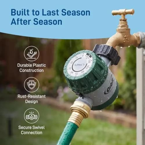 Orbit Mechanical Water Timer - Adjustable Irrigation Shutoff for Lawn & Garden Watering - Battery-Free Clockwork Hose Faucet Timer with Easy Grip Dial & Manual Bypass thumbnail 6
