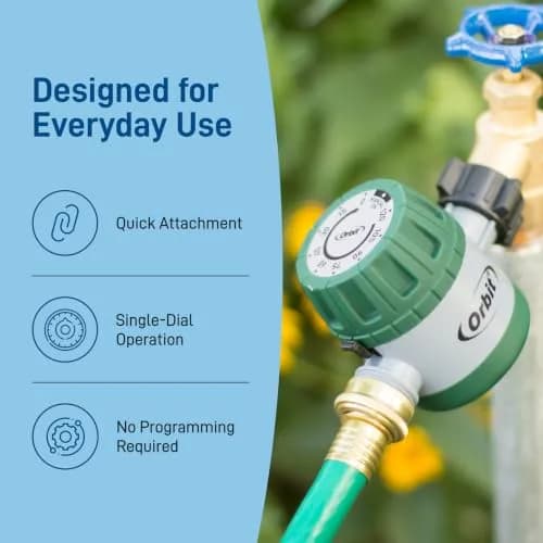 Orbit Mechanical Water Timer - Adjustable Irrigation Shutoff for Lawn & Garden Watering - Battery-Free Clockwork Hose Faucet Timer with Easy Grip Dial & Manual Bypass thumbnail 8