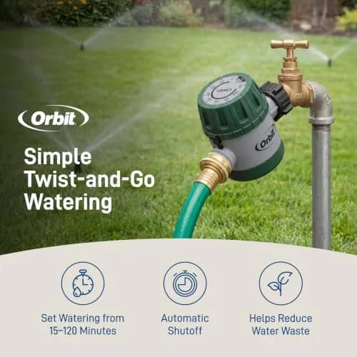 Orbit Mechanical Water Timer - Adjustable Irrigation Shutoff for Lawn & Garden Watering - Battery-Free Clockwork Hose Faucet Timer with Easy Grip Dial & Manual Bypass thumbnail 3