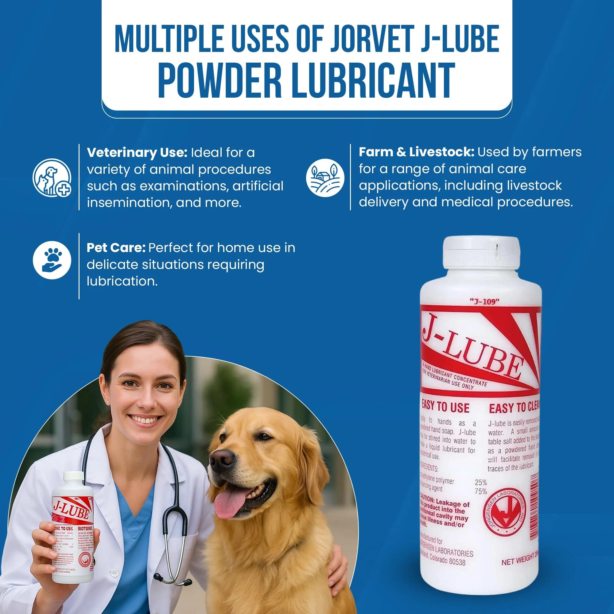 JorVet J-Lube Powder Lubricant 283.5 g (10 oz) | Easy-Mix Formula for Veterinary & Obstetrical Use - view 4