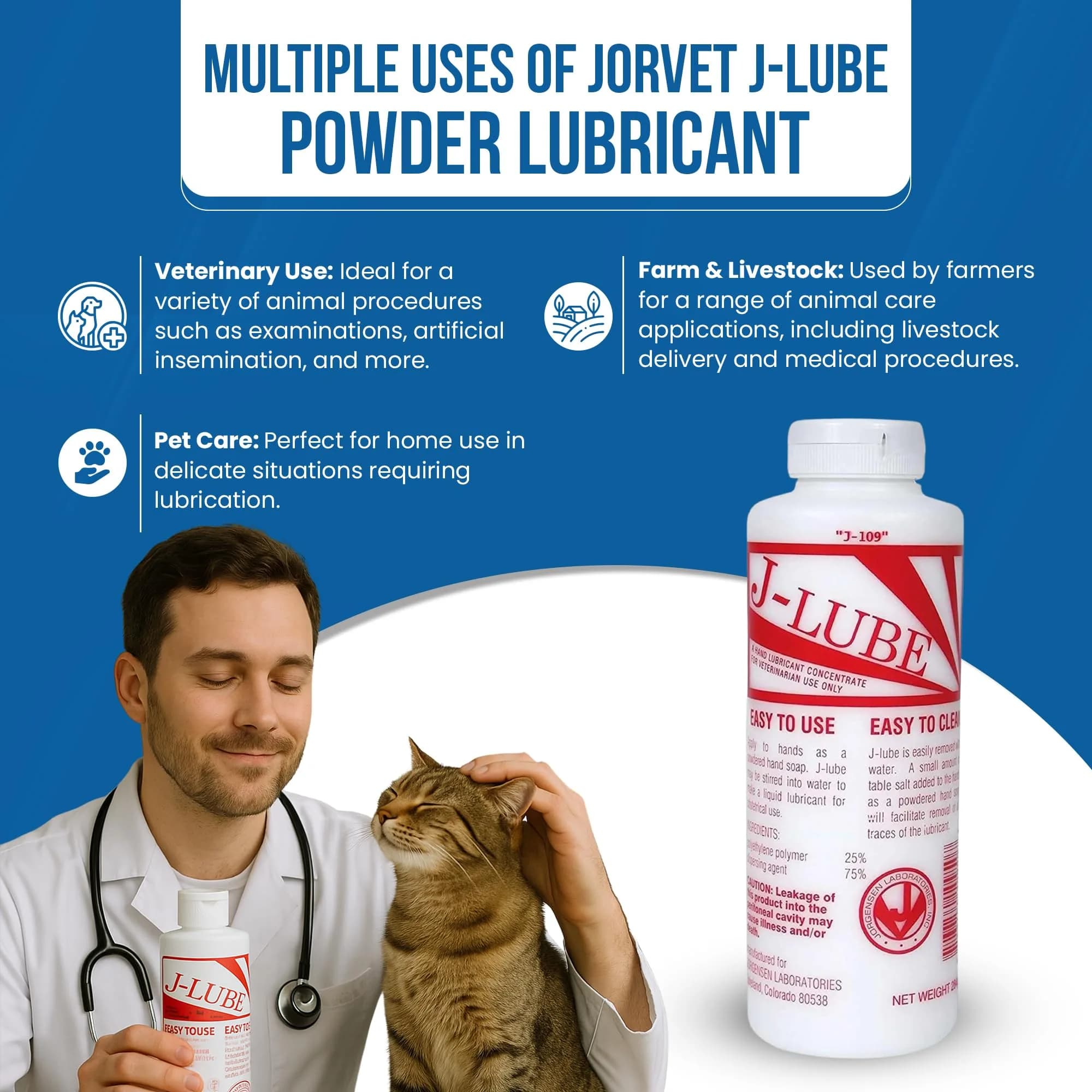 JorVet J-Lube Powder Lubricant 283.5 g (10 oz) | Easy-Mix Formula for Veterinary & Obstetrical Use - view 7
