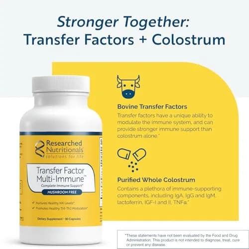 Researched Nutritionals Transfer Factor Multi-Immune Colostrum Supplement - Mushroom-Free, 90 Capsules | Supports Immune Function thumbnail 4