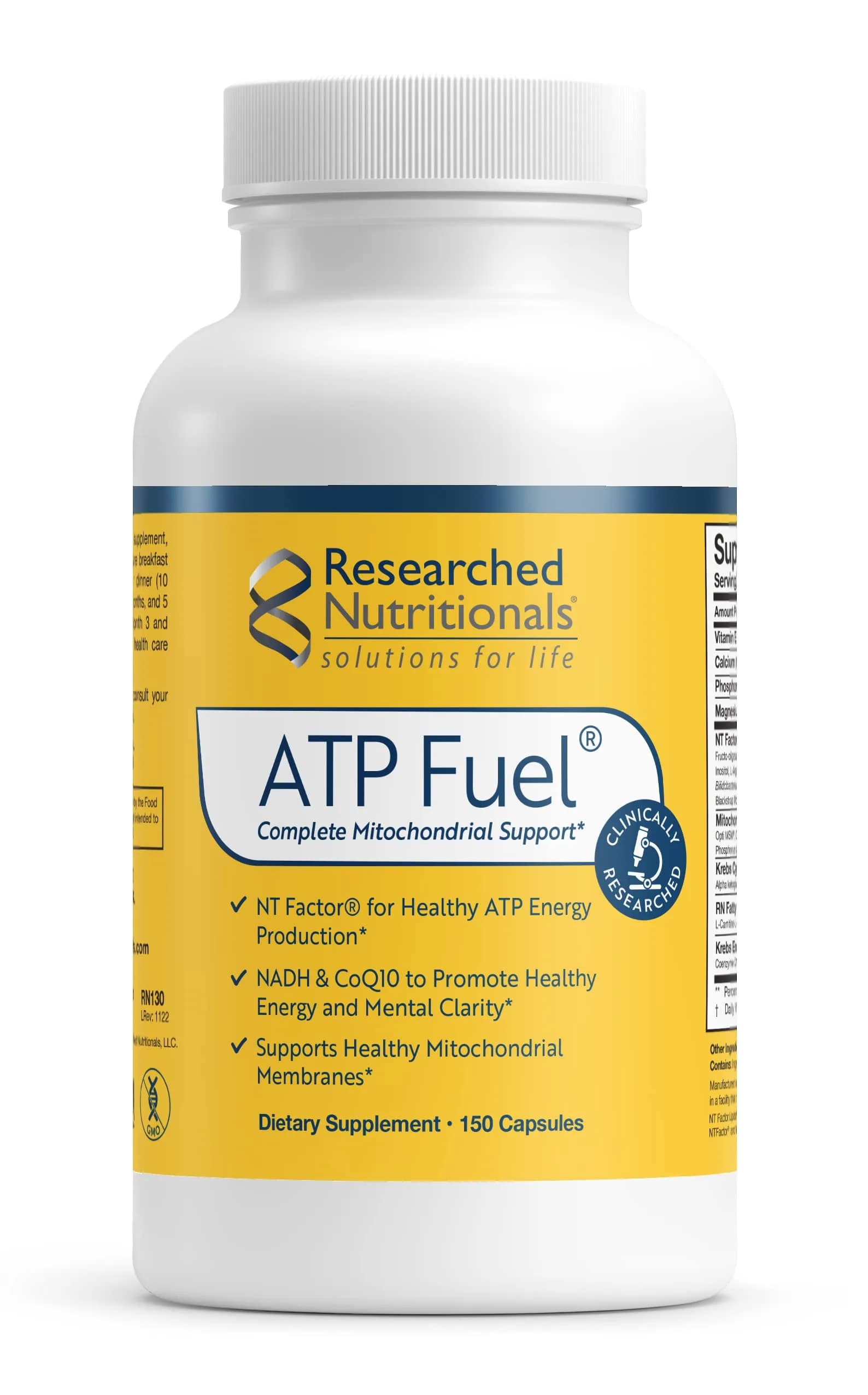 Researched Nutritionals ATP Supplements for Cellular Health & Energy Support - ATP Fuel - Vitamin E, CoQ10 & NADH to Promote Mental Clarity & Healthy Mitochondria (150 Capsules) — Capsule