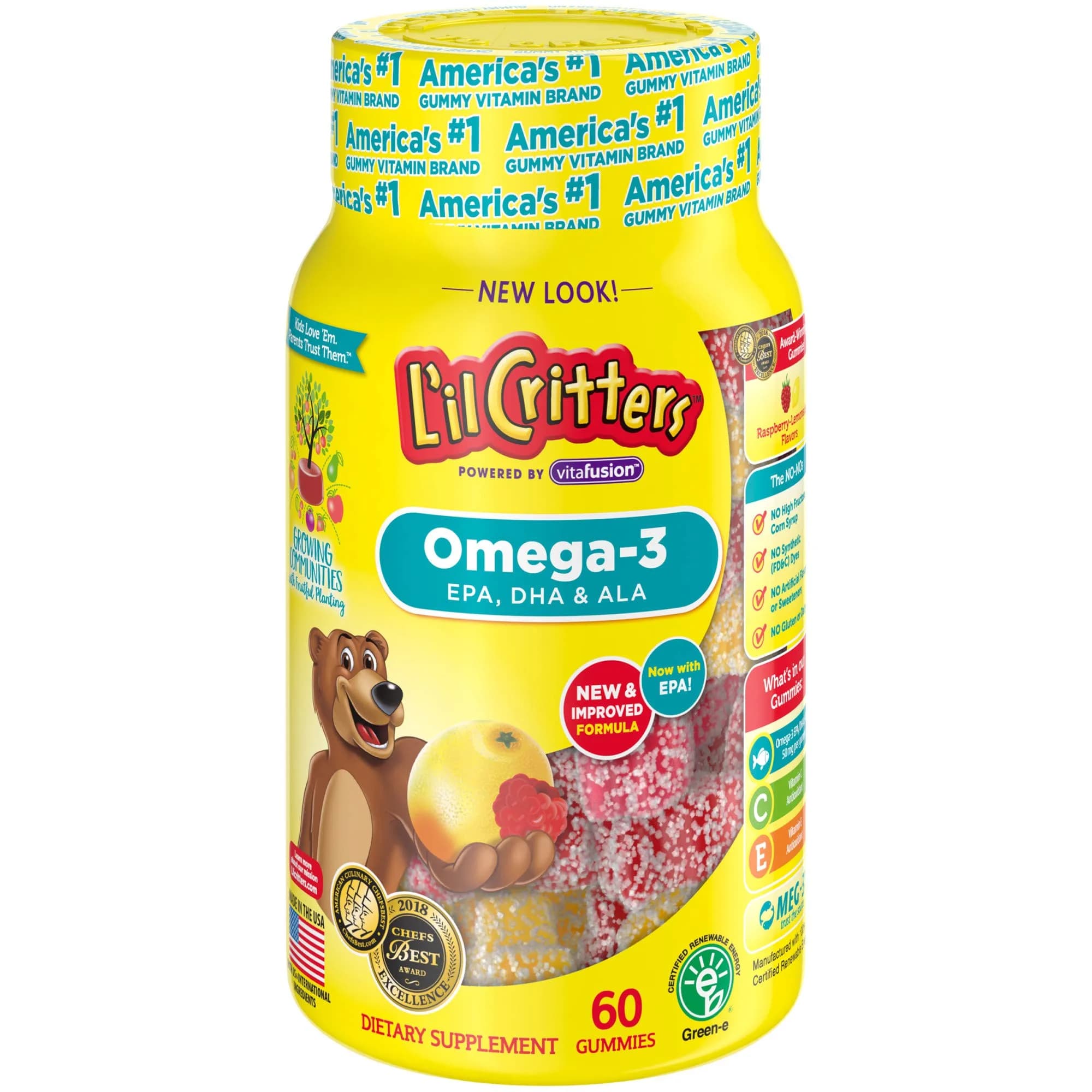 Lil Critters Omega-3 DHA Gummy Fish Lemonade Chewable 60 Count (120 Count Total) | 32mg DHA + Vitamins C, E, D3 — Chewable