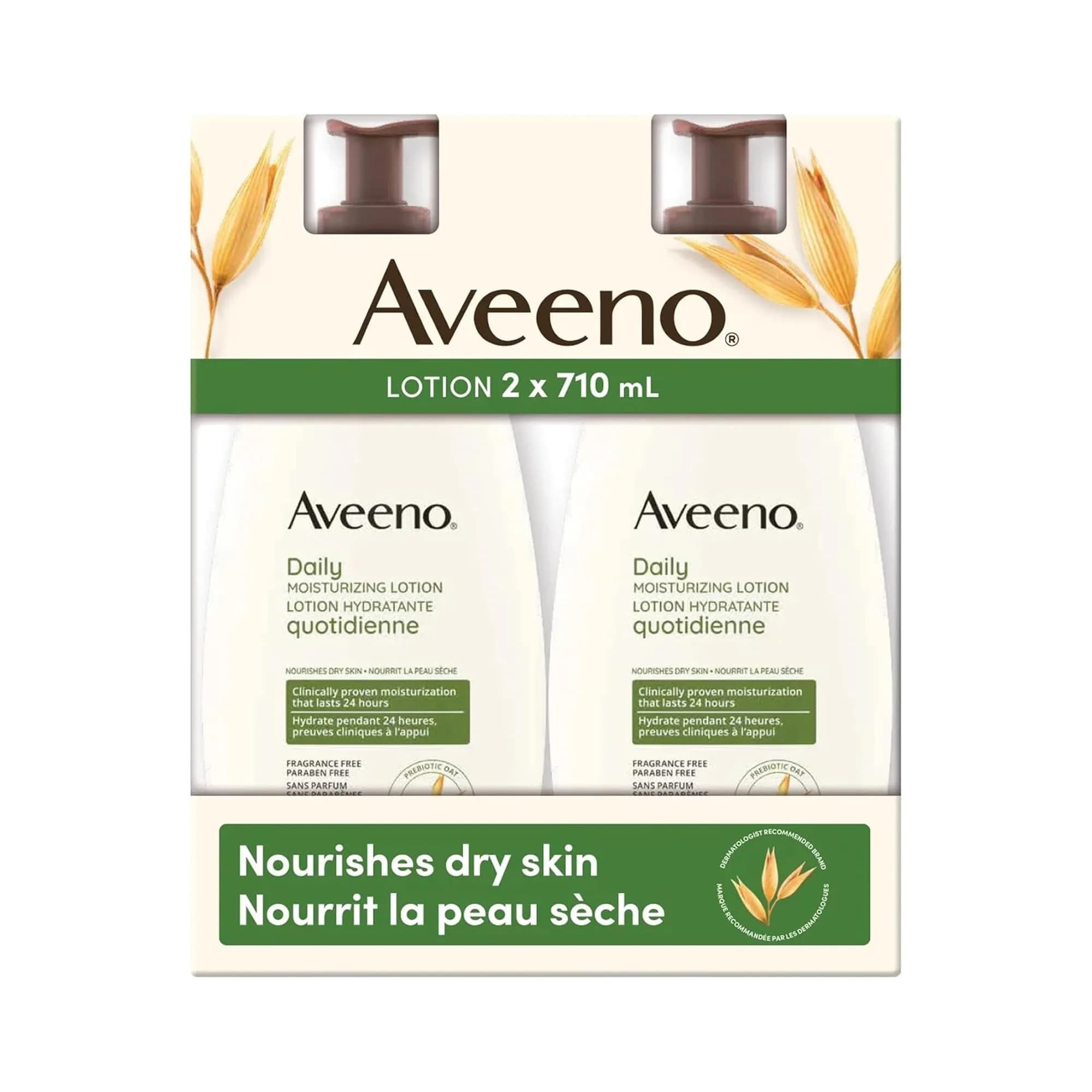 Aveeno Daily Moisturizing Lotion Fragrance-Free for Dry Skin 2x592ml (2x20 Fl Oz) | Hydrates and Protects Skin Barrier — 20 Fl Oz