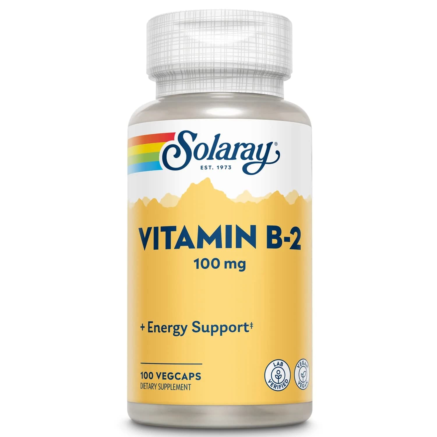 SOLARAY Vitamin B2 Supplement 100 mg | Supports Energy & Nervous System | 100 Veg Capsules - main product image