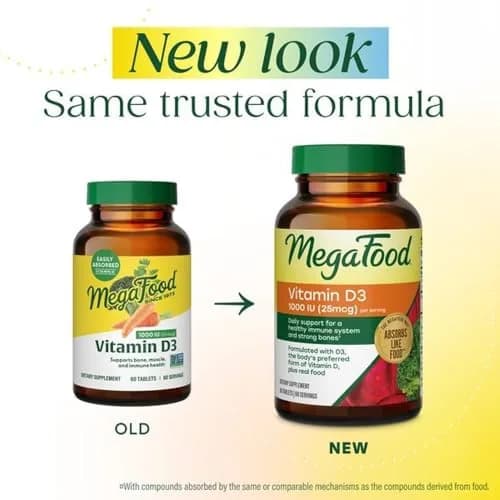 MegaFood Vitamin D3 1000 IU (25 mcg), Bone & Immune Support, 60 Tablets | Supports Bones, Teeth, Muscles & Immunity thumbnail 2