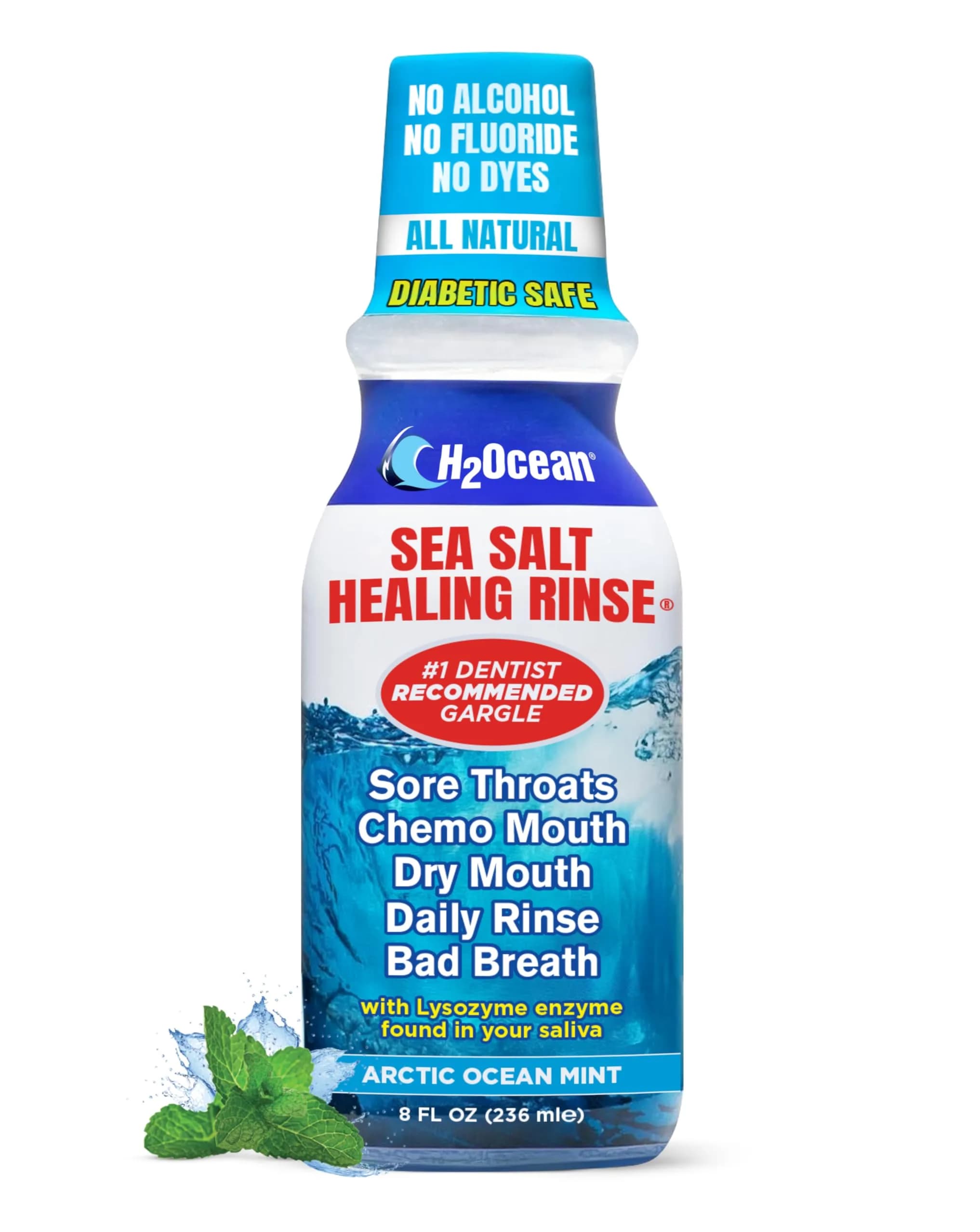 H2Ocean Arctic Ocean Rinse Mouthwash 8 Fl Oz | Alcohol & Fluoride Free, Sea Salt & Xylitol for Oral Healing — Wintergreen