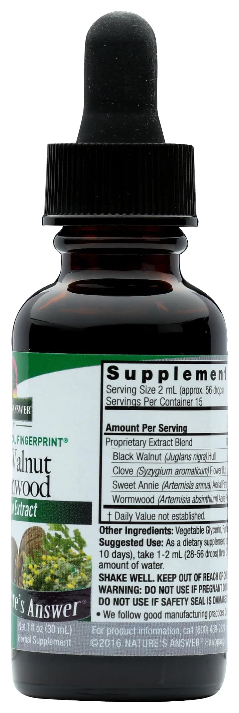 Nature's Answer Black Walnut & Wormwood 1 oz (30ml) Liquid Extract | Promotes Digestion & Healthy Microbiome - view 6