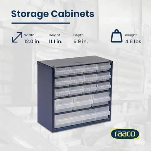 Raaco Steel Storage Cabinet, Compact 16-Drawer | Space-Saving Tool Organizer for Workshop & Garage thumbnail 6