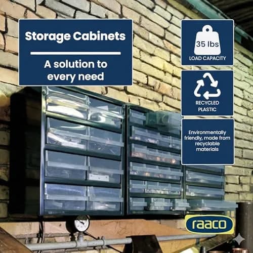 Raaco Steel Storage Cabinet, Compact 16-Drawer | Space-Saving Tool Organizer for Workshop & Garage thumbnail 4