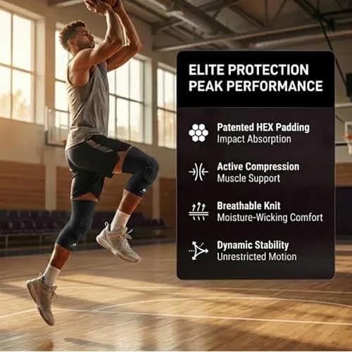 McDavid Hex Knee Compression Sleeves, Pull-On Padded Protection, Moisture Wicking (1 Pair) | Pro Impact & Moisture Tech thumbnail 2