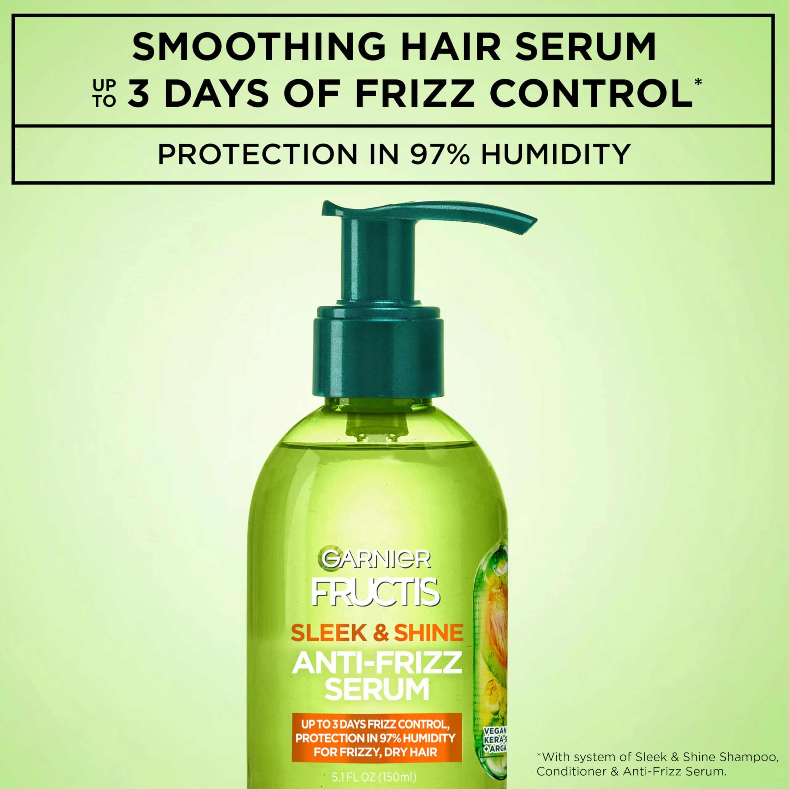 Garnier Fructis Sleek & Shine Anti-Frizz Hair Serum 156ml (5.1 Fl Oz) | 72-Hour Frizz Control for Dry, Frizzy Hair - view 2