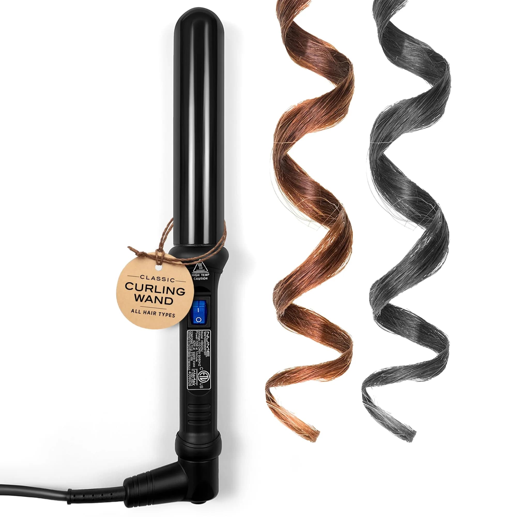 NuMe Classic Ceramic Curling Wand - Tourmaline 1.25 Inch Barrel Hair Curler, Negative Ion Conditioning, Far Infrared Heat - All Hair Types - Black thumbnail 1