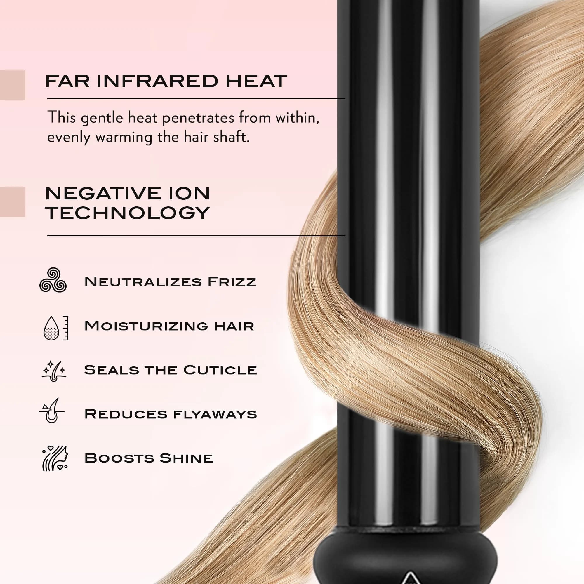 NuMe Classic Ceramic Curling Wand - Tourmaline 1.25 Inch Barrel Hair Curler, Negative Ion Conditioning, Far Infrared Heat - All Hair Types - Black thumbnail 3