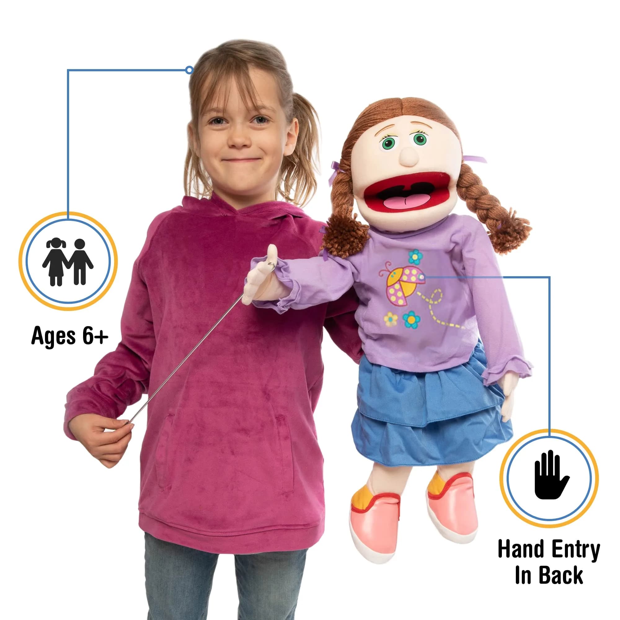 Silly Puppets Amy Peach Girl Full Body Ventriloquist Puppet 64cm (25 inch) | Movable Mouth & Control Rod - view 2