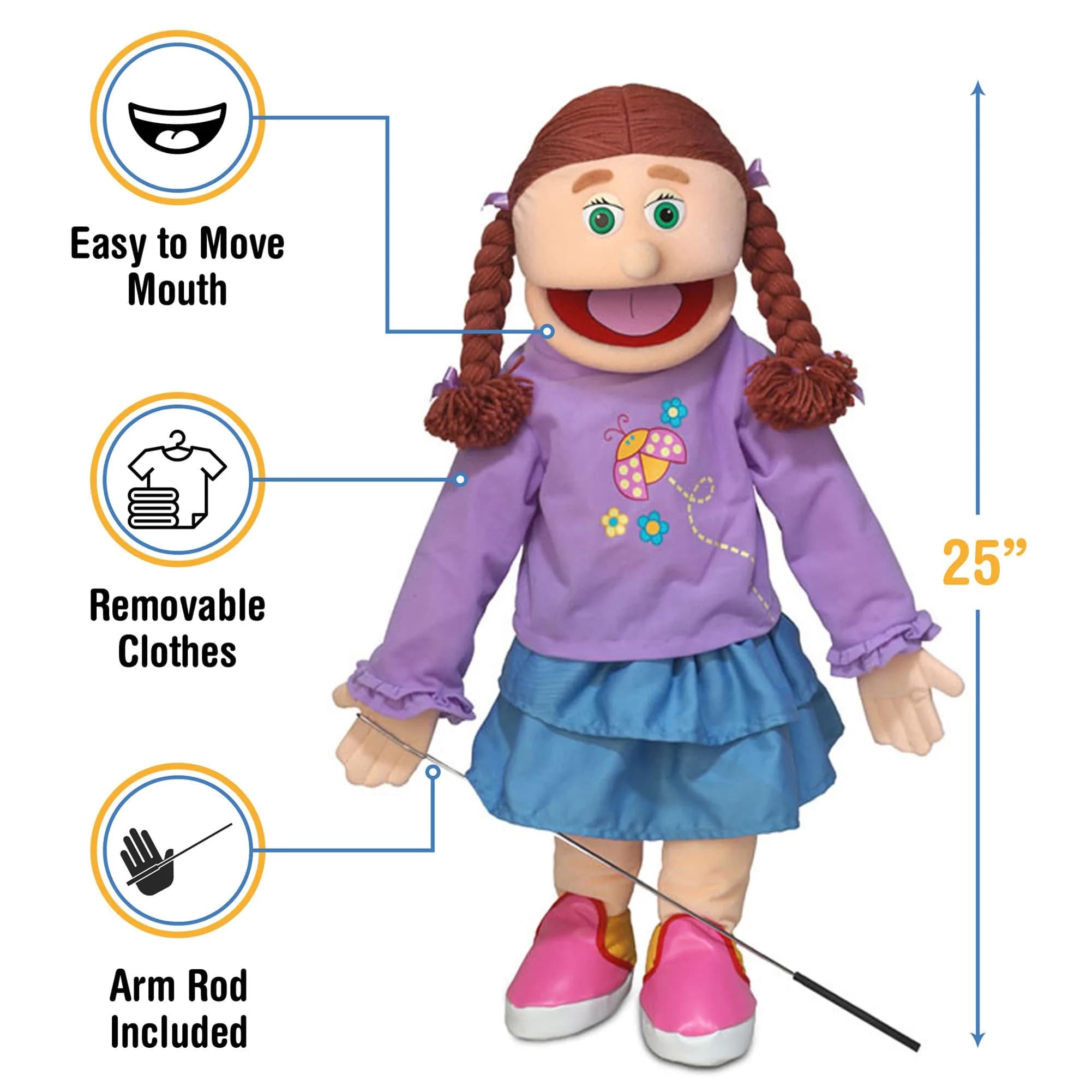 Silly Puppets Amy Peach Girl Full Body Ventriloquist Puppet 64cm (25 inch) | Movable Mouth & Control Rod - view 3