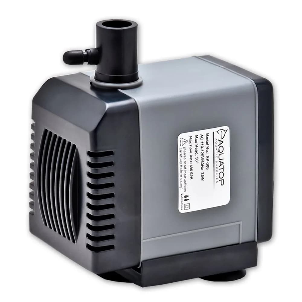 Aquatop NP-306 Submersible Water Pump – 496 GPH Adjustable Flow – Compact Aquarium Pump for Fresh or Saltwater Tanks, Ponds & Fountains – Quiet, Powerful Design