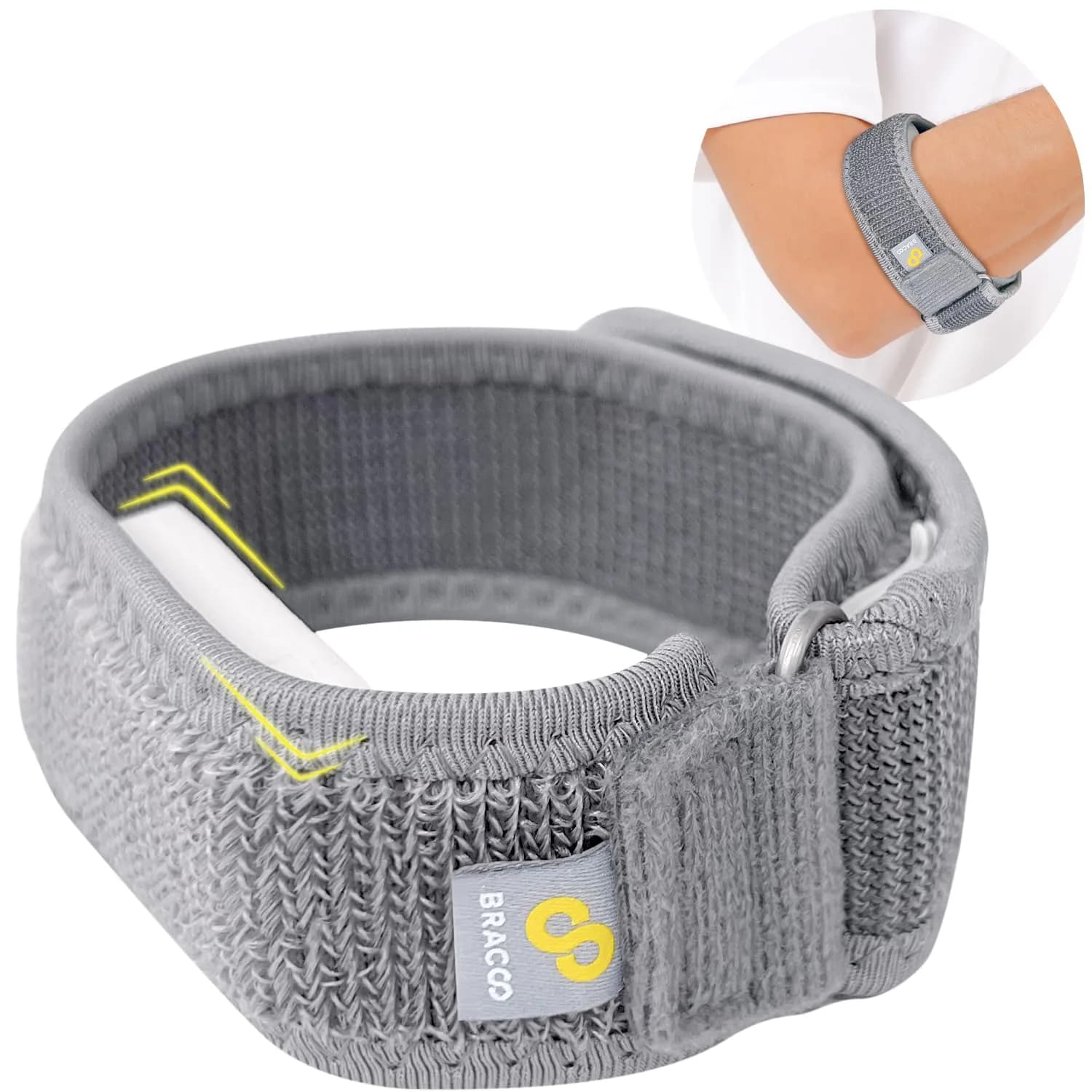 Bracoo Tennis Elbow Brace for Men and Women | Adjustable Forearm Compression Support 23-32 cm — Gray