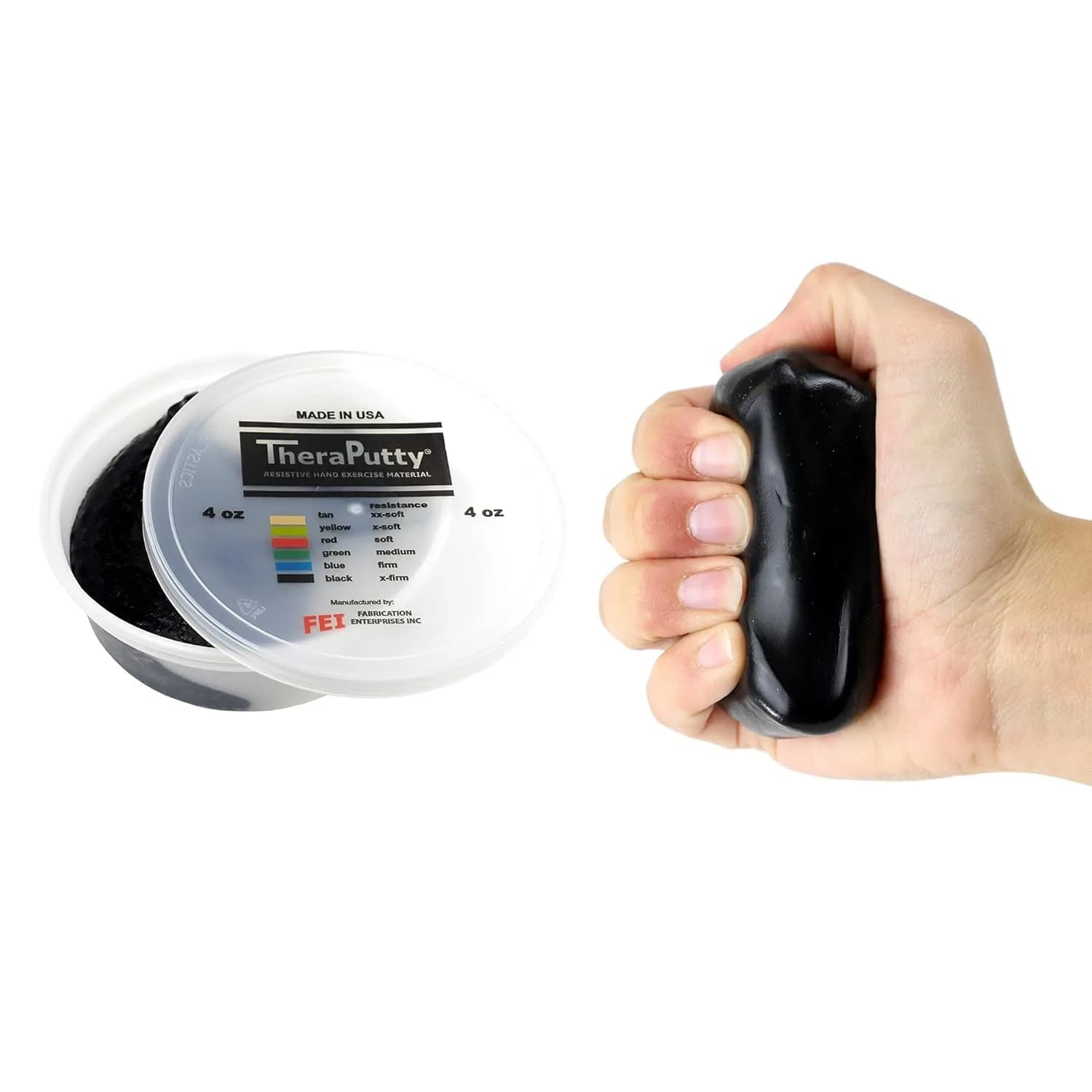 CanDo Theraputty Plus Hand Exercise Putty X-Firm Black 113g (4 oz) | Resistance for Hand Therapy & Grip Strengthening — Black X-Firm